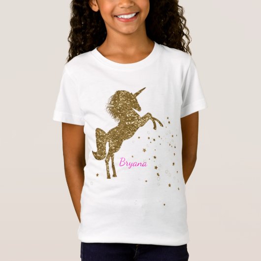 T-Shirt Parties scintillant d'or Magique Unicorne & Etoile (Devant)