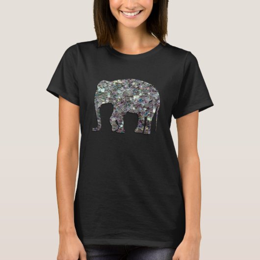 T-shirt Parties scintillant en mosaïque argentée Eléphant (Devant)