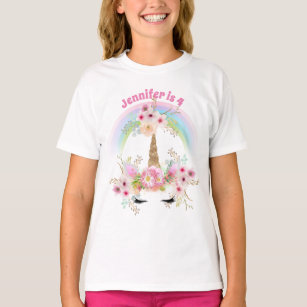 T-shirt Parties scintillant en or rose UNICORN Floral 4ème