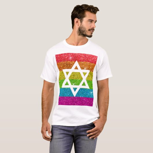 T-shirt Parties scintillant gay pride LGBTQIA Etoile juive (Devant entier)
