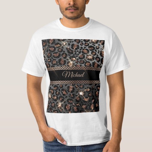 T-shirt Parties scintillant Leopard Black Gold personnalis (Devant)