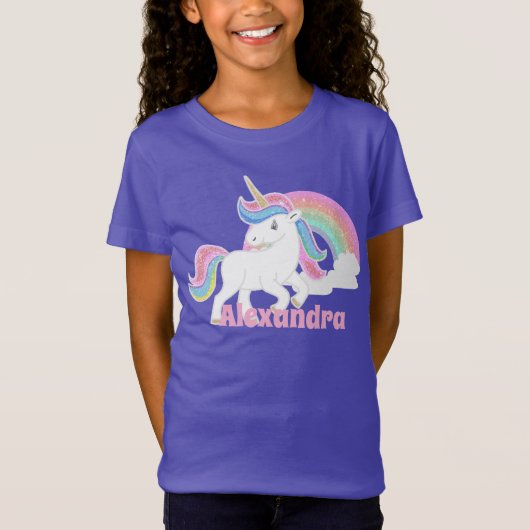 T-Shirt Parties scintillant personnalisée Rainbow Unicorn  (Devant)
