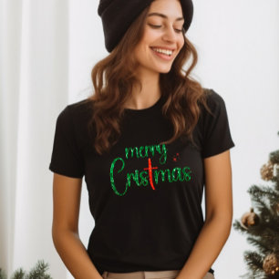T-shirt Parties scintillant rouge or Joyeux Noël Croix chr