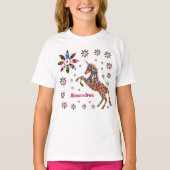 T-shirt Parties scintillant Unicorn Imaginaire Fleurs Pers (Devant)