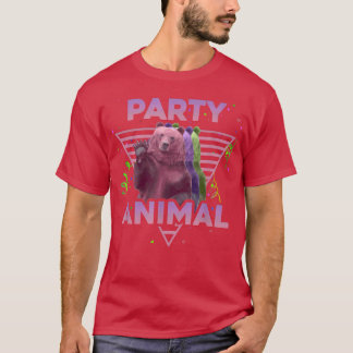 T-shirt PARTY ANIMAL Funny Grizzly Bear Vintage 80s Vaporw