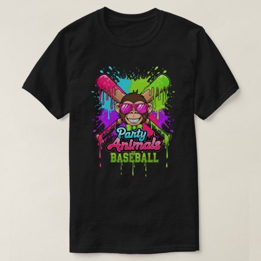T-shirt Party Animals Baseball Funny Monkey Baseball Lover (Design devant)