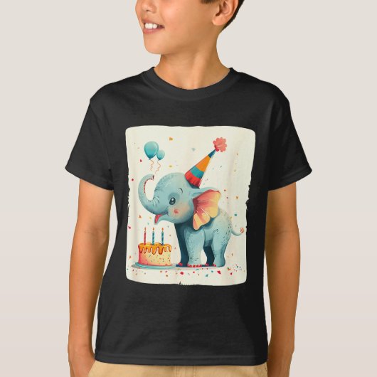 T-shirt Party Large With This Happy Birthday Elephant Grap (Devant)