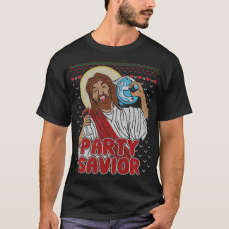 T-shirt Party Savior Jesus Christ Santa Beer Ugly Christma