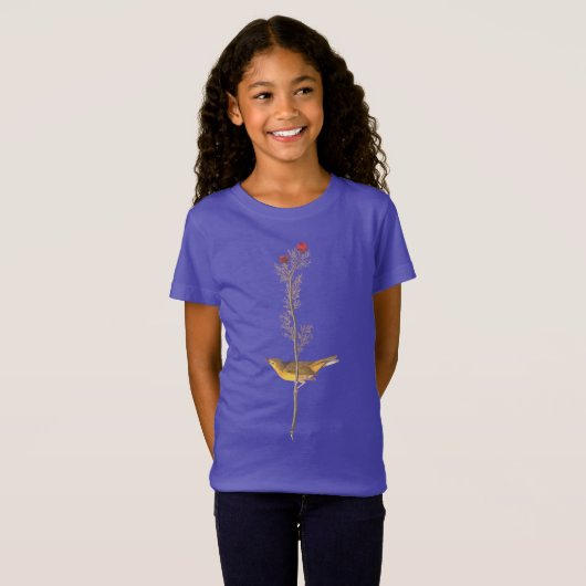 T-Shirt Paruline à capuchon jaune Audubon Bird sur Fleur r (Devant entier)