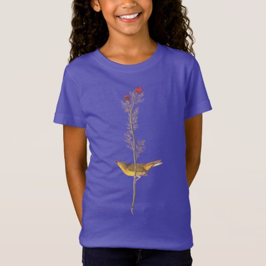 T-Shirt Paruline à capuchon jaune Audubon Bird sur Fleur r (Devant)