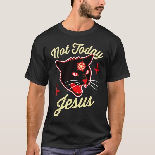 T-shirt Pas aujourd'hui Jésus salue Satan Chat Croix de mo (Devant)