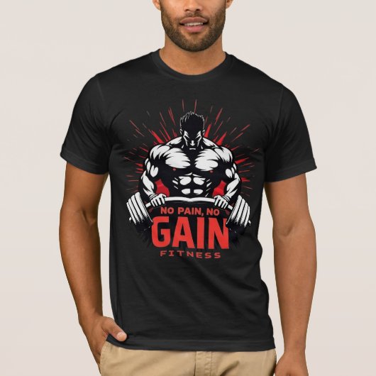 T-shirt Pas de douleur, pas de gain – Conception de gym ha (Devant)