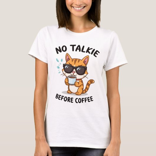 T-shirt "Pas de Parole Avant le Café" - Chat Drôle (Devant)