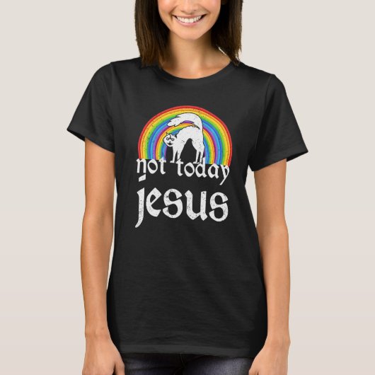 T-shirt Pas Jésus aujourd'hui Rainbow Satanic Chat Goth Co (Devant)