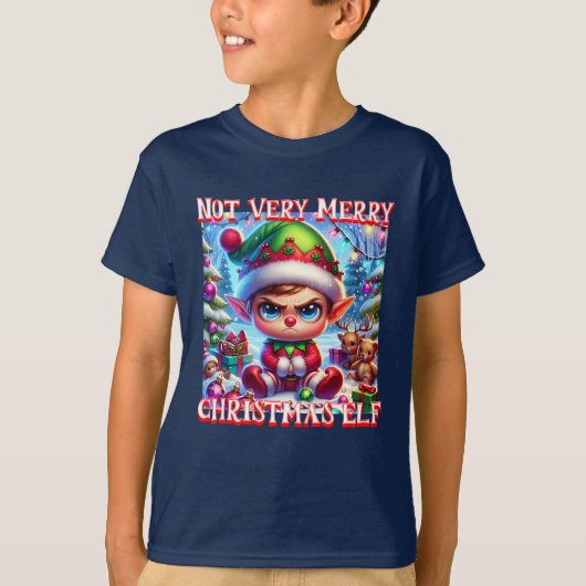 T-shirt Pas très joyeux elf de Noël (Devant)