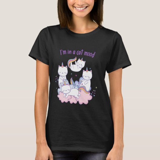 T-shirt Pastel Cartoon Funny Unicorn Cat (Devant)
