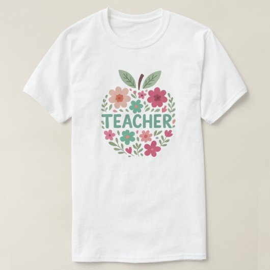 T-shirt Pastel Floral Apple Conception de l'enseignant (Design devant)