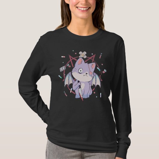 T-shirt Pastel Goth Chat Pentagram Chat 1 (Devant)