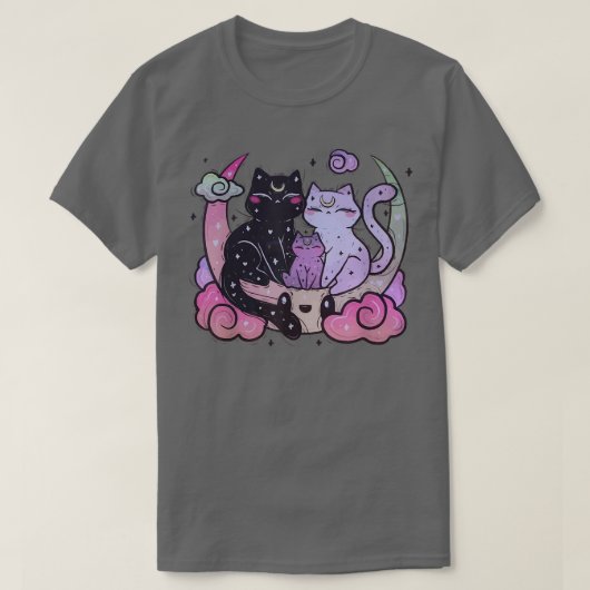 T-shirt Pastel Goth Clothing Creepy CAt Family on Moon (Design devant)