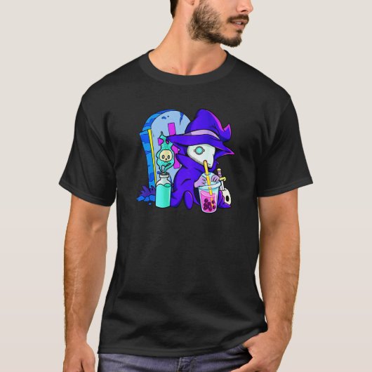 T-shirt Pastel Goth Cute Creepy Plague Doctor Boba Bubble  (Devant)