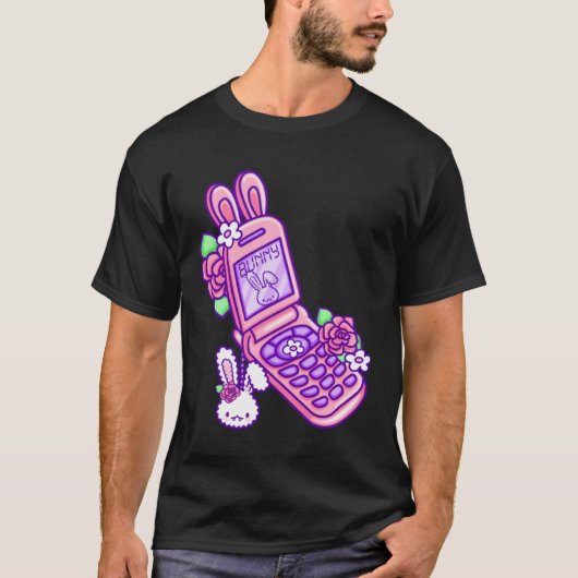 T-shirt Pastel Goth Flip Phone Vampire Bunny Y2K Aesthetic (Devant)