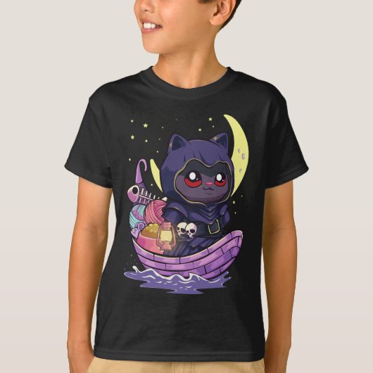 T-shirt Pastel Goth Kawaii Anime Ferryman Chat Avec Fil Cr (Devant)