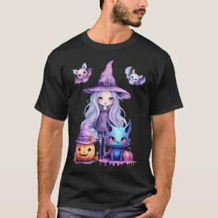 T-shirt Pastel Halloween Witch Chat Citrouille Pastelcore