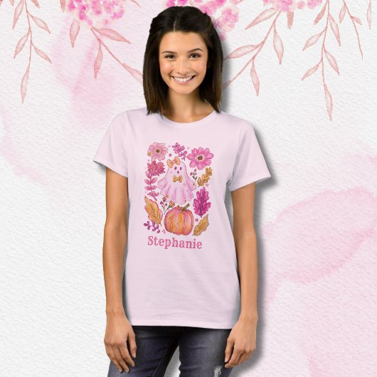 T-shirt Pastel Pink Halloween Ghost with Custom Name