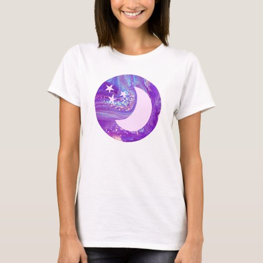 T-shirt Pastel Swirl Circle Moon & Stars Art (Devant)