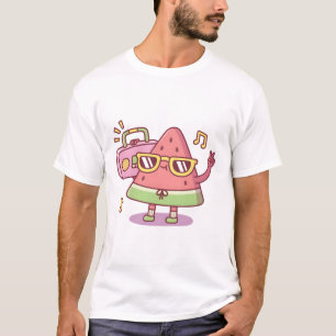 T-shirt Pastèque Cute Avec Lunettes De Soleil Écoutant À R