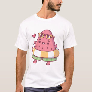 T-shirt Pastèque Cute Avec Lunettes De Soleil Et Piscine F