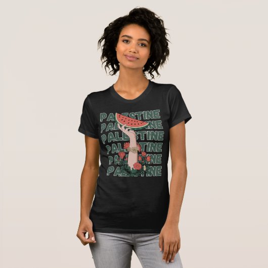 T-shirt pastèque, fleurs et palestine libre Répéter (Devant entier)