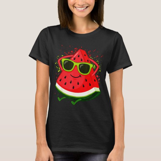 T-shirt Pastèque Melon d'été avec Lunettes de soleil Drôle (Devant)