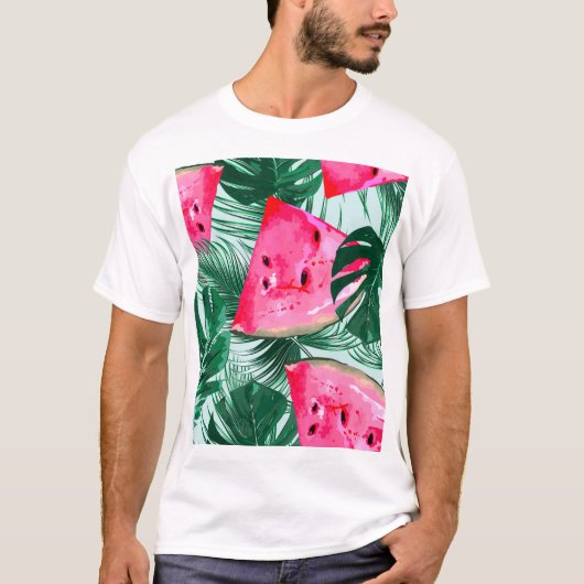 T-shirt Pastèques, palmiers feuilles : pattes tropicales s (Devant)