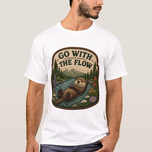 T-shirt Patch brodé de loutre Go With The Flow (Devant)