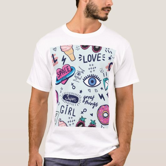 T-shirt Patch de mode : Stickers Pop Art. (Devant)