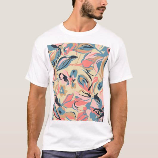 T-shirt patchwork Abstrait : crème fleurie géométrique. (Devant)