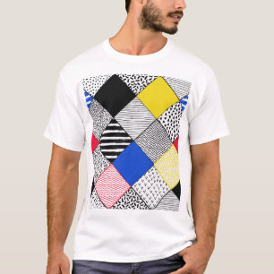 T-shirt Patchwork arrière - plan : oiseaux, pois.