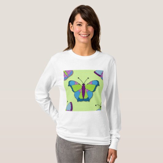 T-shirt Patchwork Butterfly Pattern on Green (Devant entier)