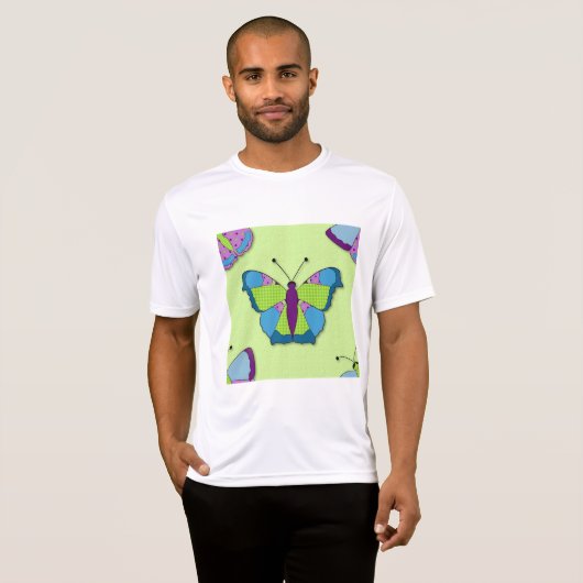 T-shirt Patchwork Butterfly Pattern on Green (Devant entier)