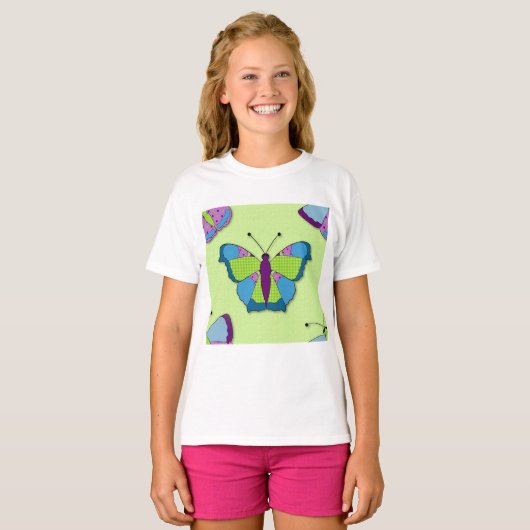 T-shirt Patchwork Butterfly Pattern on Green (Devant entier)