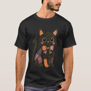 T-shirt Patchwork Chat Noir Automne Saison Cosy Patch Mign