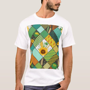 T-shirt Patchwork de céréales, tournesols, motif géométriq