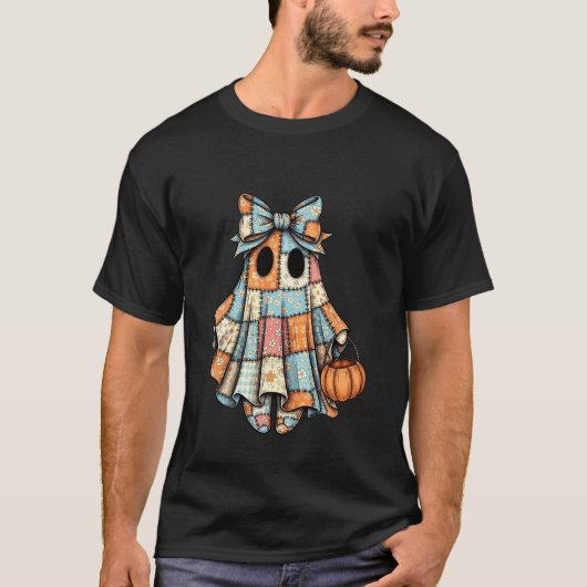 T-shirt Patchwork de fantôme d'Halloween Saison effrayante (Devant)