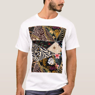 T-shirt Patchwork Leopard : Ethnic Lining Design.