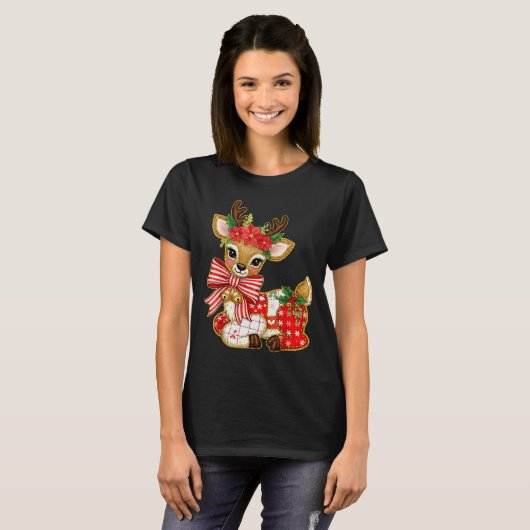 T-shirt Patchwork Reindeer Preppy Girly Christmas Xmas Hol (Devant entier)