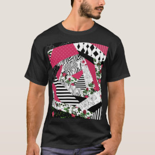 T-shirt patchwork rouge, populaire, patchwork lancer oreil
