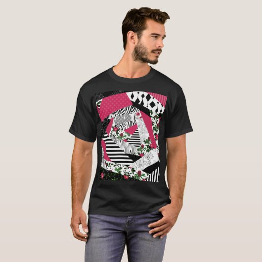T-shirt patchwork rouge, populaire, patchwork lancer oreil (Devant entier)