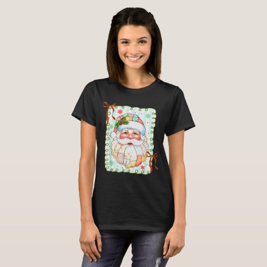 T-shirt Patchwork Santa Claus Face Coquette Merry Christma (Devant entier)