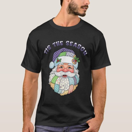 T-shirt Patchwork Santa Claus Face Preppy Girly Christmas (Devant)